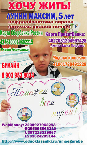 Помогите спасти жизнь ЛУНИНУ МАКСИМУ-СРОЧНЫЙ СБОР